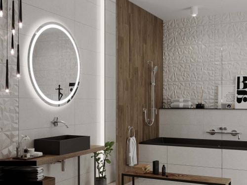 Oglindă rotundă de baie cu raft si iluminare C4